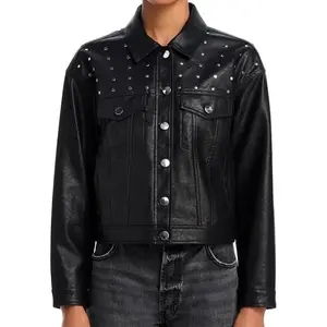 Kora Bold Studded Black Leather Jacket