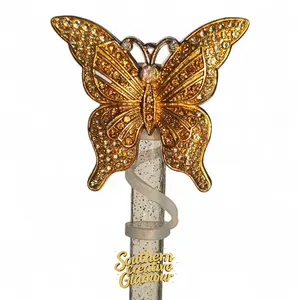 Gold Diamond Butterfly Straw Topper | 10mm Straw Cover