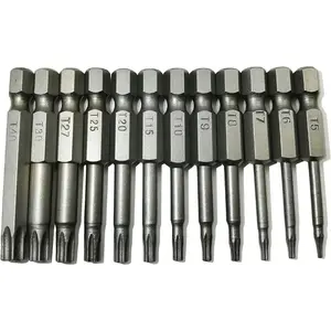 Torx Head Screw Driver Bit 12 Pcs Security Torx bit set T5 T6 T7 T8 T9 T10 T15 T20 T25 T27 T30 T40 Size 2 inch Length 1/4 Hex Shank S2 Steel Magnetic Star 6 Point Screwdriver bit set