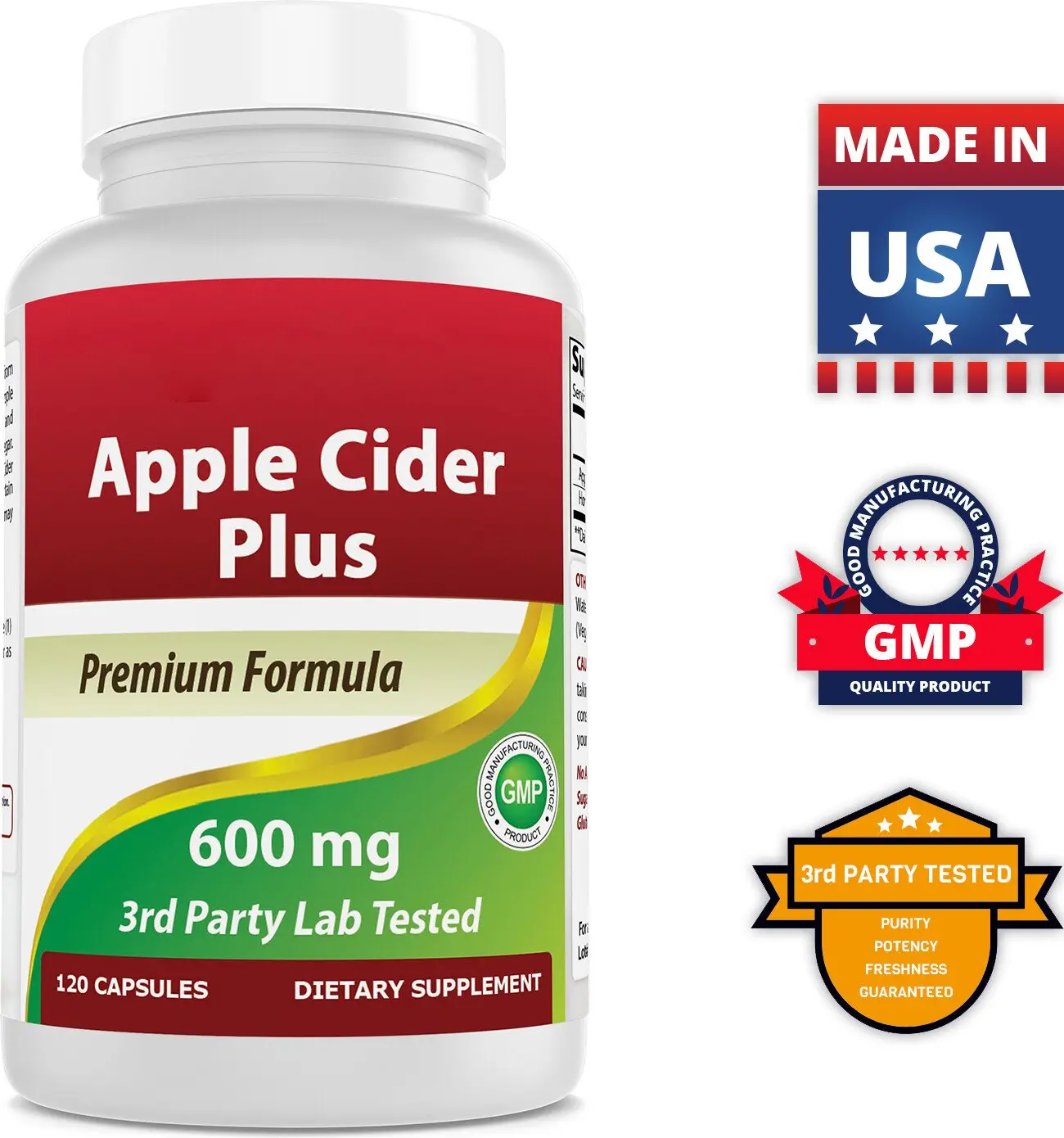 Apple Cider Vinegar Plus 600 mg Capsules with Honey Powder for Digestive, Metabolism & Daily Health Support, 120 Capsules