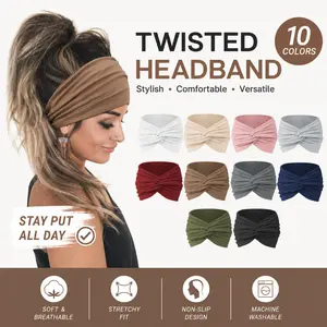 10 Pcs Extra Wide Turban Headbands for Women – African Style Non-Slip Stretchy Hair Wrap, Large Headband for Big Hair, Natural Hair, Sport Workout Yoga – No Slip, No Headache