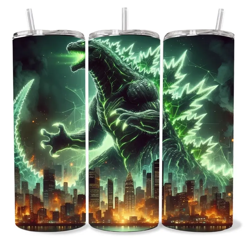 Godzilla 20 oz Tumbler - BPA Free, Stainless Steel, Leak Proof, Clear Lid, Includes Straw