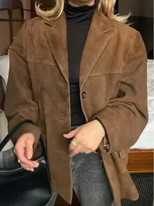 Casual Oversized Brown Suede Jacket - Comfortable and Stylish for Everyday Wear, Ideal for Women's Coats - Womenswear