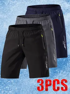Men’s 3-pack ice silk quick-dry shorts with lightning print design, comfortable and breathable, suitable for summer vacations and travel