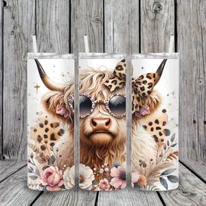 Stay Hydrated on-the-go with Highland Cow 20oz Tumbler, Sublimated Design, Sliding Lid, and Straw