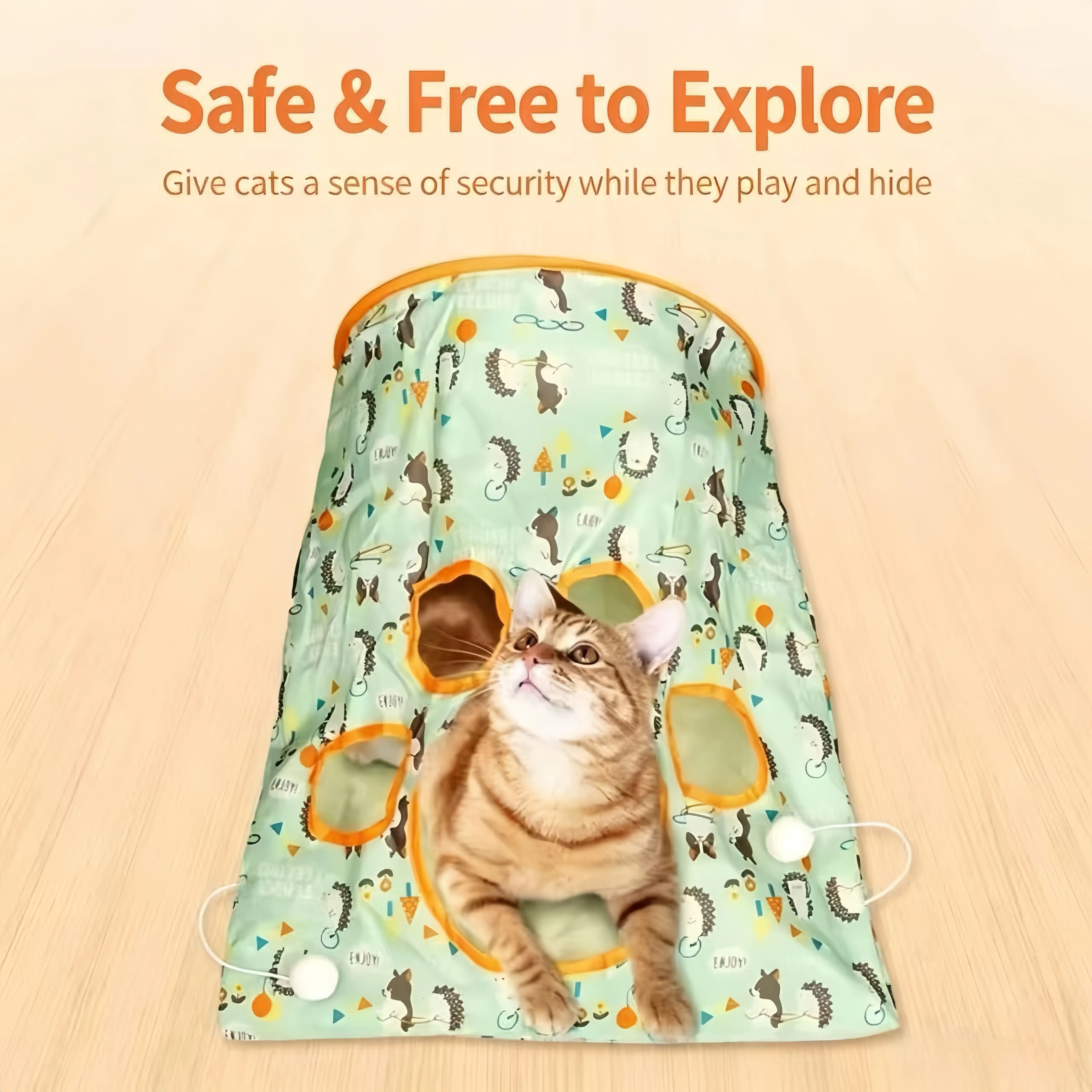 Cat Wand, Cat Tunnel Bag Toy, Self Play Entertainment Toy for Indoor Cats, Bite Resistant Mice Kitten Chew Toys, Relief Boredom Pet Supplies for Adult & Young Kittens