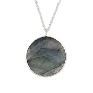 NOVICA Artisan Handmade Labradorite Pendant Necklace | Circular | .925 Sterling Silver | Gemstone Jewelry from India | 'Aurora Moon'