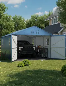 Garvee Upgraded Reinforced 12x20 FT Outdoor Additional Garage - Enclosed Steel Carport for All Seasons - Ideal Protection for Pick-ups, Boats, Tractors - Sturdy Roof - Perfect for Extra Outdoor Storage