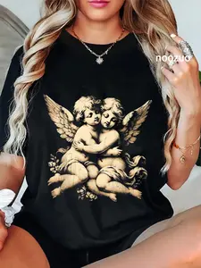 100% Cotton Unisex Vintage Cherub Angel Tee - Angelic Art Little Baby Angels T-Shirt Casual Top