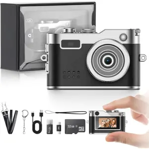 Mini Digital Camera,  Camera 1080P  with 2MP Lens, Flash, Video Recording, 32G Card Included, Portable and Compact Retro Vlog Camera for Travel, , Black