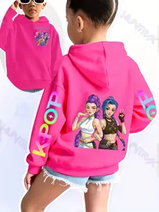 Girls Kpop Demon Hunters Graphic Casual Hoodie, Star Girl Group Pattern, Casual Fit, Autumn Winter Elastic Fabric, Christmas Gift, Fashion School Uniform