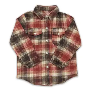 Boys' Winter Plaid Print Button-Down Flannel Shirt with Pockets, Plaid Print Shirt, Button Down Shirt