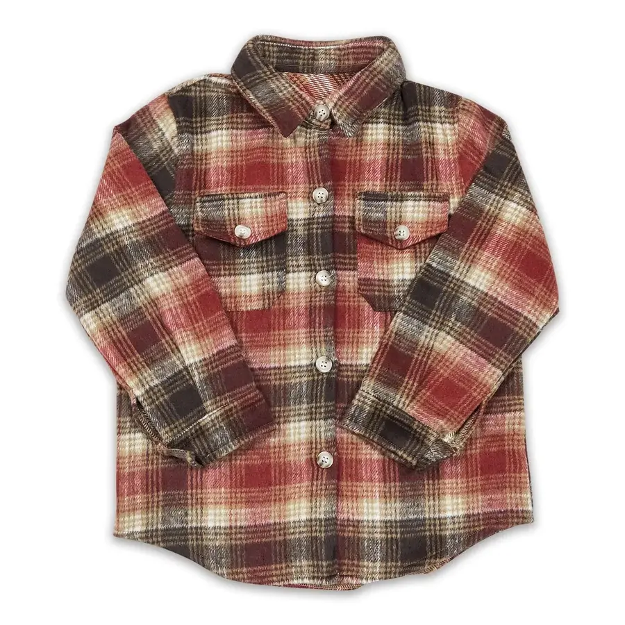 Boys' Winter Plaid Print Button-Down Flannel Shirt with Pockets, Plaid Print Shirt, Button Down Shirt