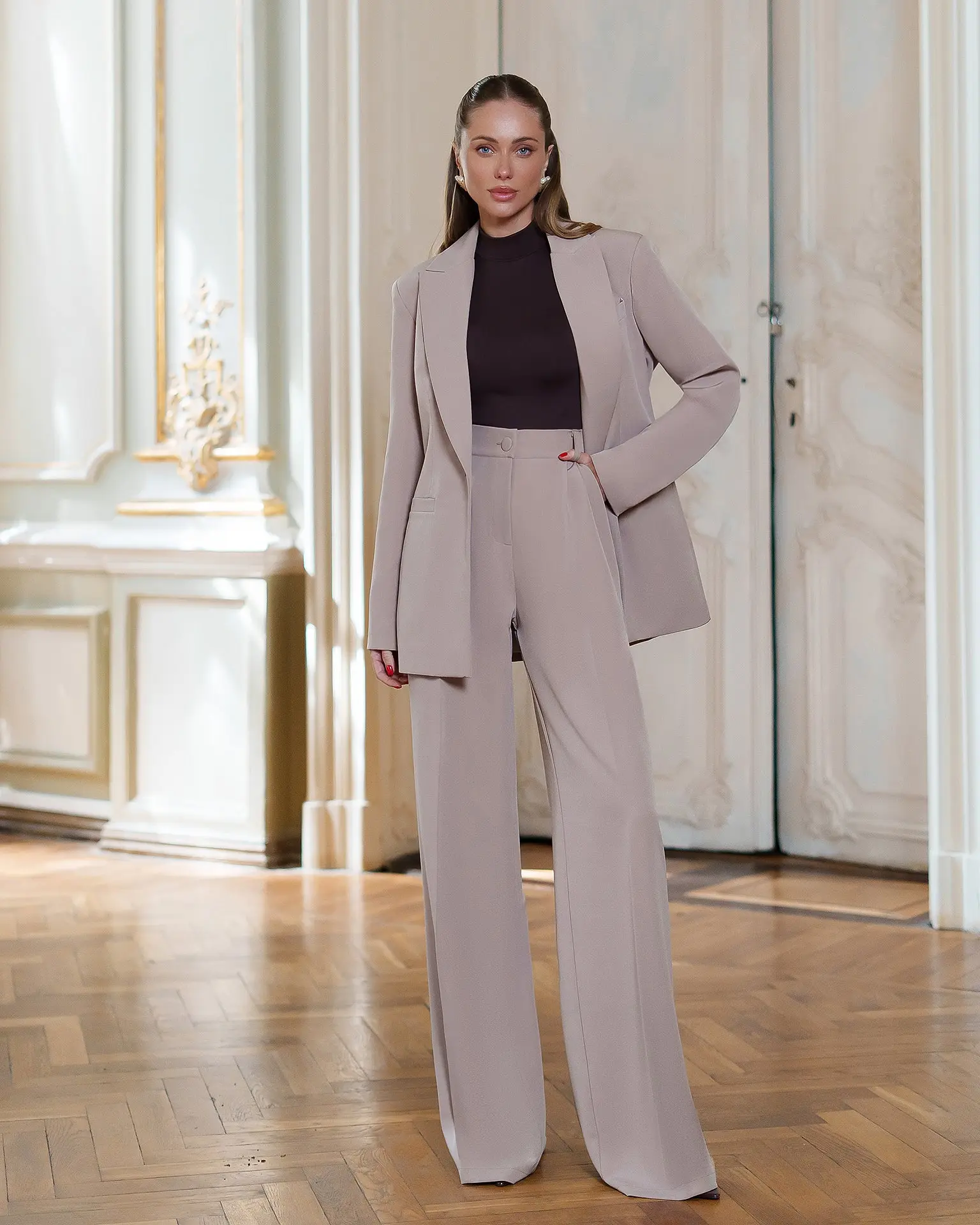 Monica Beige Single-Breasted Suit 2-Piece
