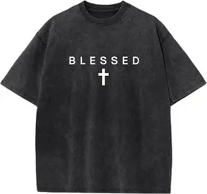 Christian Shirts for Men Cross Tshirt Jesus Religious Shirt Oversized Graphic Vintage Tee Acid Wash God T-Shirt Top