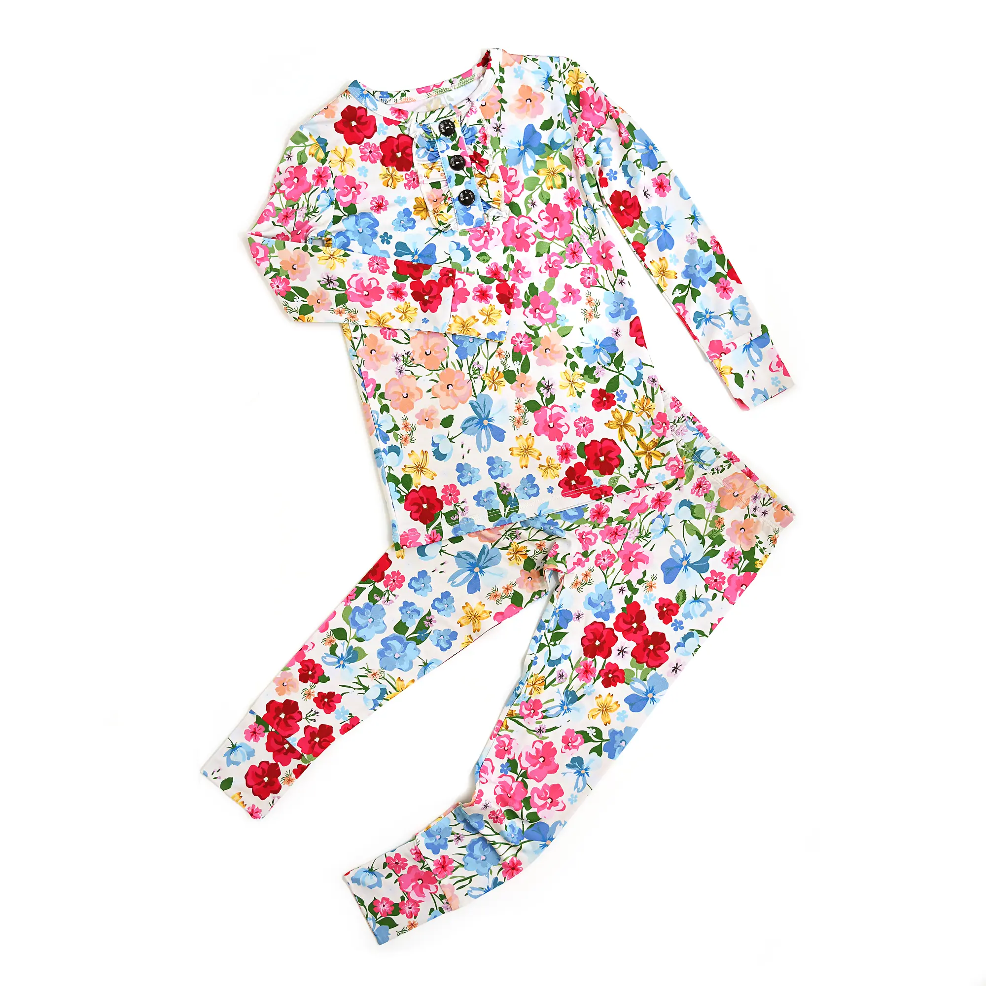 Kaylee RUFFLE TWO PIECE Toddler Set - Ultra-Soft Bamboo Fabric, Functional Buttons, Flexible Fit, Eco-Friendly, Sizes 18M to 8