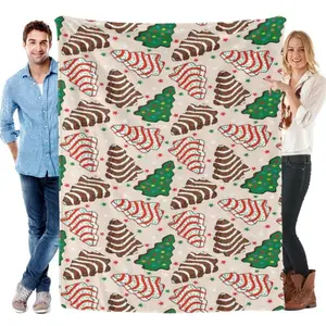 1pc Cozy Christmas Holiday Tree Cake Pattern Blanket, Polyester Fabric, Machine Washable, Suitable for Bedroom Living Room Decoration soft comfy blanket cozy blankets shopping deals