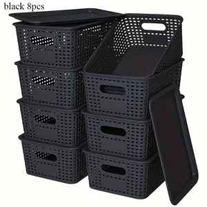 8PC plastic storage basket with lid, multi-purpose storage, desktop file toy home organization artifact