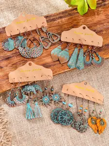 12 Pairs Boho Dangle Earrings Vintage Round Geometric Earrings Bohemia Ethnic Style Hollow Tassel Vintage Earrings for Women Hoop Earring Sets