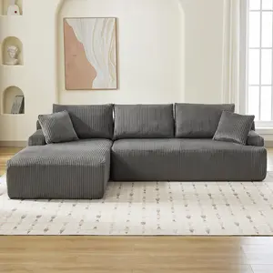 106 in. Dark Grey Corduroy Modular Sectional Sofa, Customizable L-Shaped Chaise, Deep Seat Outdoor Couch with Corduroy Material, Modular Sectional Couch