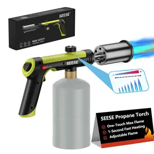 SEESE Powerful Propane Torch(Propane Tank Not Included),With One-Touch Max Fire Button and Safety Lock, Adjustable Blow Torch for Sous Vide Searing Steak, BBQ,Fireplace,Charcoal Wood，Excellent Gift for New Year