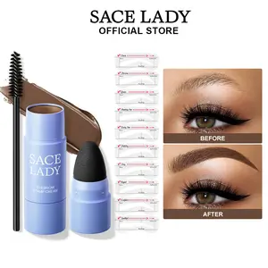 SACE LADY Eyebrow Stamp Kit, Brow Stencil Easy to use & Natural Looking, Pigmented Long Lasting Eye Brow Cream with Brush and 10 Reusable Eye Stencils