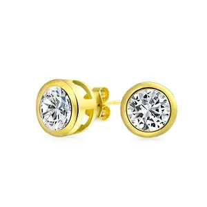 Simple Martini Bezel Set CZ Stud Earrings Rose Gold Sterling Silver 5-9MM