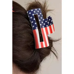 Dark Blue American Flag Print Square Claw Clip