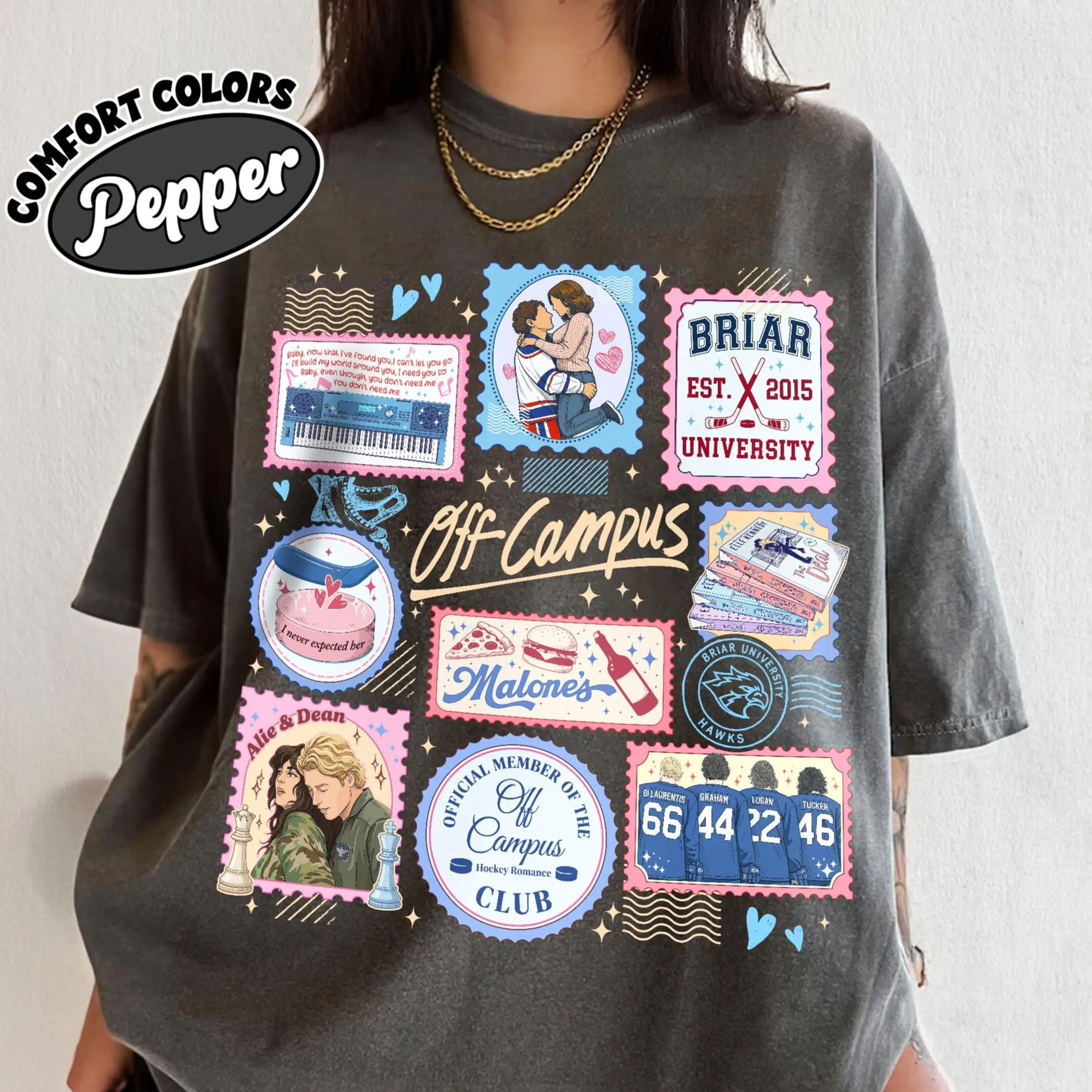 Comfort Colors Off Campus Hockey Stamps Briar University Y2k Graphic Tee, Hockey Romance Series Graham 44 Reading Lover Unisex T-Shirt - Perfect Gift for Fans