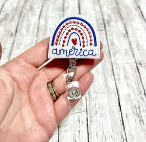 America Rainbow Badge Reel, Independence Day Badge,Interchangeable Badge Topper, Badge Buddy, Nurse Badge Reel, RN Badge Reel, Medical Badge