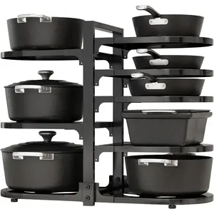 Adjustable Heavy Duty 8-Tier Pots and Pans Organizer for Under and Inside Cabinet, Black Kitchen Cabinet Organizers and Storage