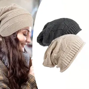 2 Pack Fashion Beanie Hats for Women, Winter Slouchy Knit Beanies Warm Fleece Lined Chunky Oversized Skull Cap Gifts