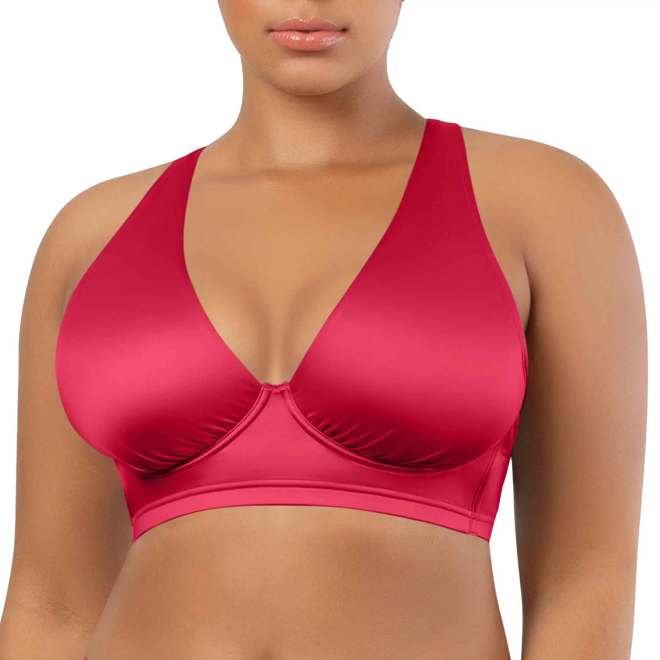 PARFAIT Rita S8142 Longline Bikini Top with Cross Back Straps and Shirred Contour Cups - Cherry