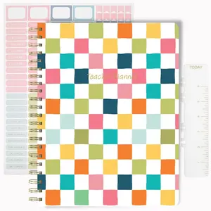 Undated Teacher Planner 8.5 x 11-12 Months & 52 Weeks | Colorful Checkerboard Cover | Monthly & Weekly Lesson Plan Book with Stickers, Storage Pocket & Snap-In Bookmark | Classroom Organizer