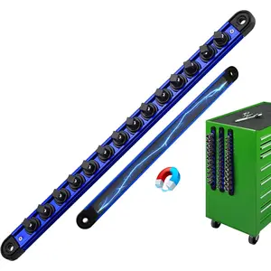 3/8-Inch Magnetic Socket Organizer Rail, Aluminum Alloy Socket Rail, Heavy Duty Sockets Holder with 14 Clips, 360 °   Swivel Clip Tool Tray, Sockets Organizer for Tool Box Drawer (Blue)