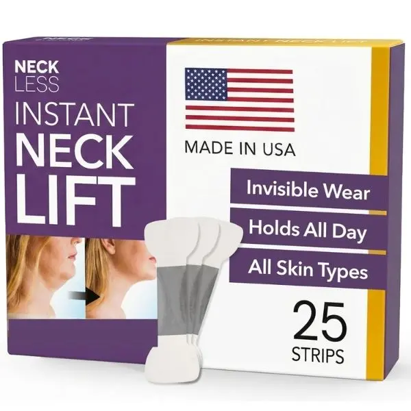 Neck Less - 25 Strips | Patented Instant Neck Lift Tape | Medical-Grade, Hypoallergenic, 10-Hour Hold | Turkey Neck Fix | Invisible, Waterproof Lifting Strips for Neck & Jawline | Best Neck Tape