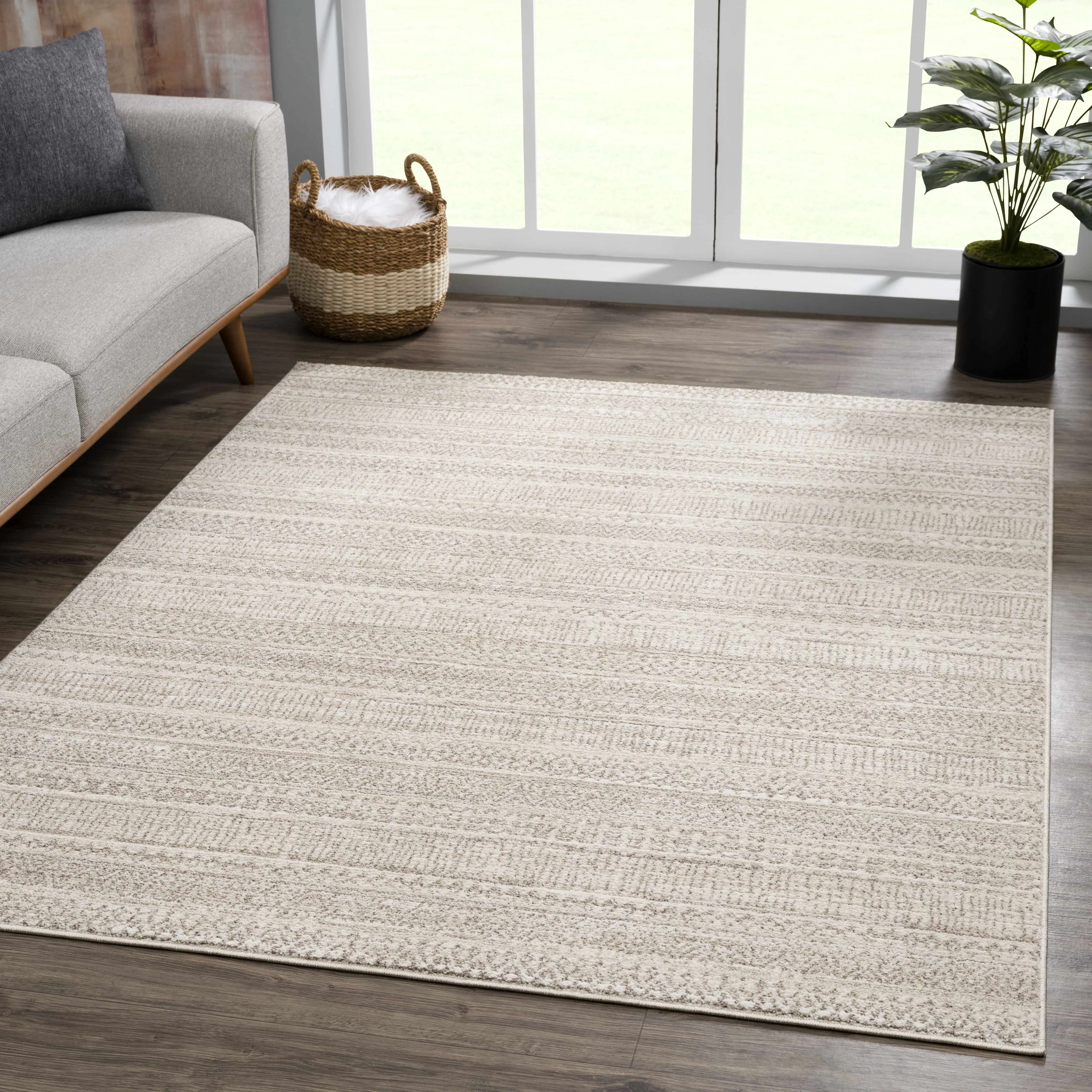 Nate Beige Tribal High Pile Rug, Home Decor Fluffy Area Rug for Indoor Living Room Use