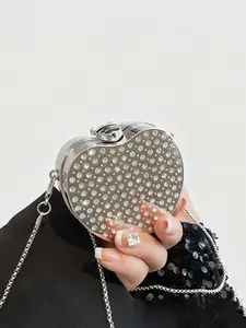 Diamond Little Apple acrylic evening bag, Crossbody Clutch Purse, women's fashionable mini handbag wallet, crossbody chain shoulder bag style, detachable strap and buckle closure design, available in multiple colors, Mother's Day holiday gift