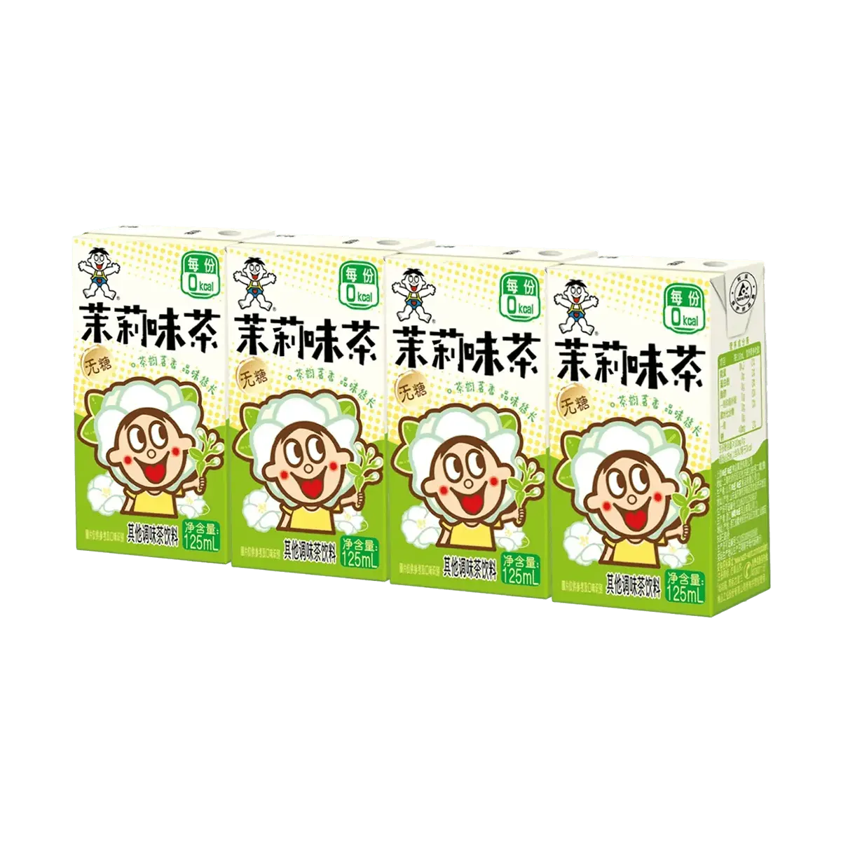 WANT WANT Sugar-Free Jasmine Tea Drink 125ml x 4 Boxes | 0 Sugar, 0 Fat, 0 Calories | Refreshing Jasmine Aroma