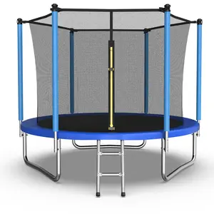 MERSCO 8FT Outdoor Trampoline with Enclosure Net and Ladder Blue Recreational Trampolines for Kids and Adults Home Gym Exercise Equipment, Fitness Equipment, Trampoline For Kids