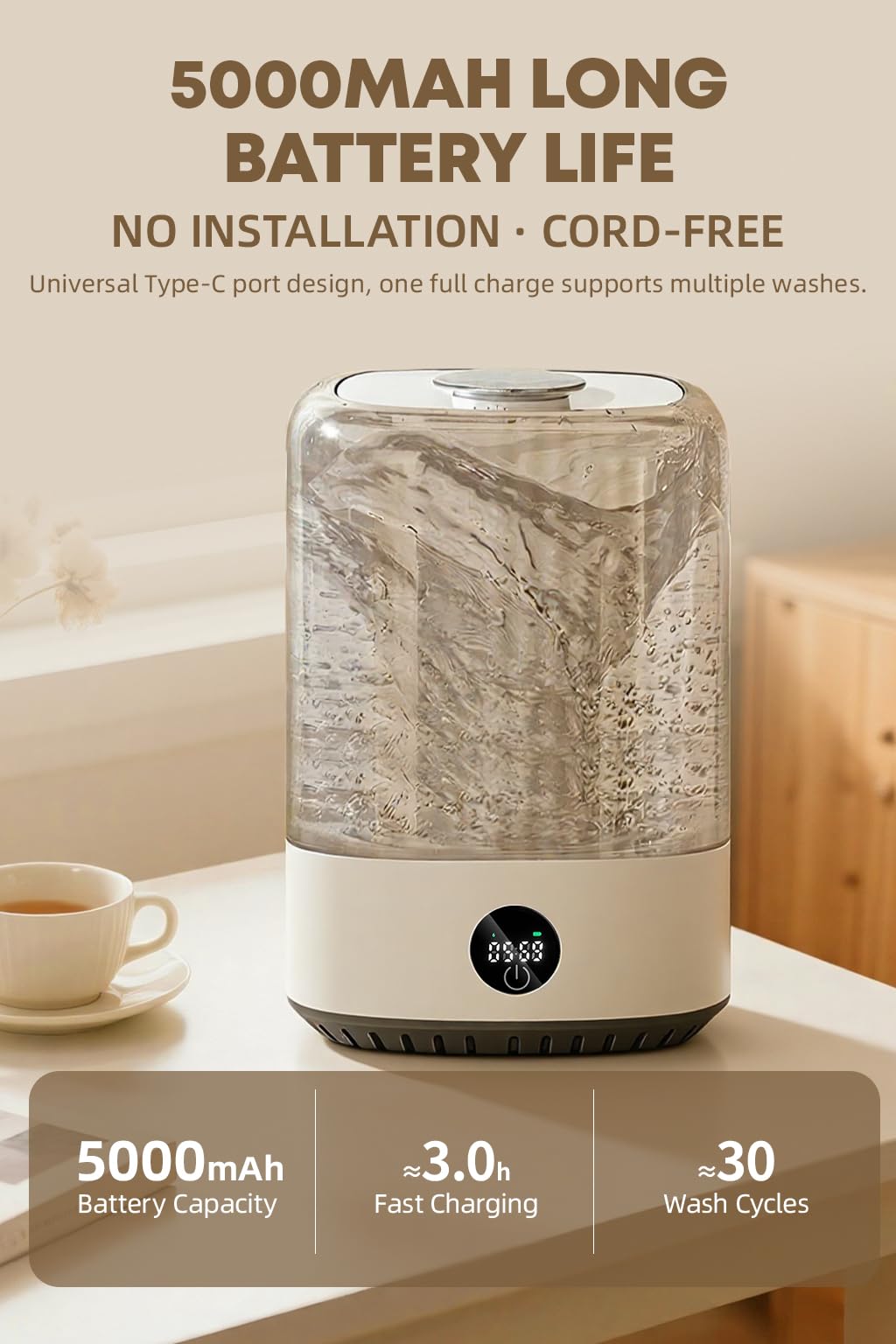 Ormos X3 Portable Mini Washing Machine, 6L Washing Machine Cleaning for Underwear, Rechargeable Cordless Compact Washerfor Singles, Apartments RV, USB Charging Compact Underwear Laundry Washer