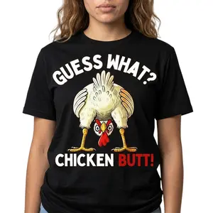 Funny Guess Who Chicken Butt Graphic Tee, 100% Cotton Oversized Comfort Outfit, Outdoor Casual Cute Chicken Fashion Shirt, Perfect Valentine's Day Gift For Him Her Family Friends