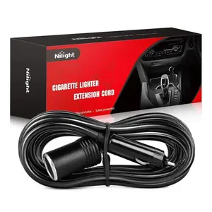 Nilight 14FT Cigarette Lighter Socket Extension Cord Cable 12V/24V (Black)