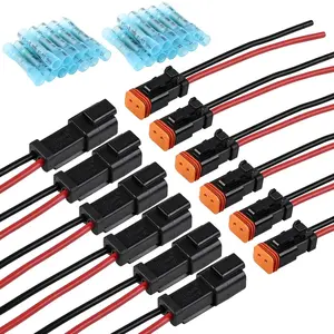 2 Pin Deutsch Connector Kit - 2 Wire DT Pigtail Black - 6 Sets ST9020 Car Waterproof IP67 Connectors with 24pcs Butt, 14AWG (UL1015) Thicker Wire Harness