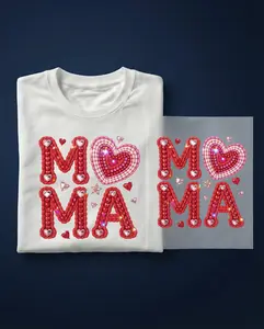Mama Graphic Rhinestone DTF, Faux Yarn Mama Design, Red Heart Mama DTF Heat Transfer, Valentine's New Mom Shirt, Mommy To Be DTF, Mother's Day Gift Heat Press WS-3