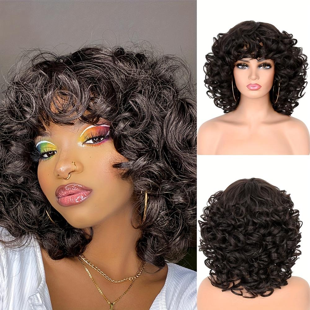 Synthetic Loose Big Curly Wigs - With Bangs For Women - Bouncy Curly Wigs - Short Afro Curly Wigs - For Daily Party Cosplay Halloween Use