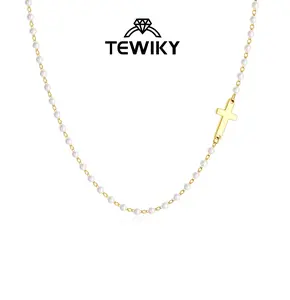 Tewiky Simple Cross Pendant Choker Necklace Simple Tiny1 Pearl Necklace For Women Girls For Christmas Gift All-match & Exquisite Jewelry gift For Summer
