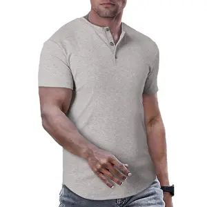 TUREFACE Men's Plain Muscle Slim Fitted Henley Shirts Crewneck Longline T-Shirt Gym Workout Athletic Shirt Tees with Button Menswear Casual Tops, Men's Classic Streetwear Clothing for Daily Wear, Fall Fashion Outfits 2025