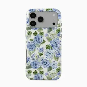 Blue Hydrangea Floral Phone Case, Coastal Grandmother Watercolor Cover, Nantucket iPhone Case, Preppy Tough Mother's Day Gift for Her