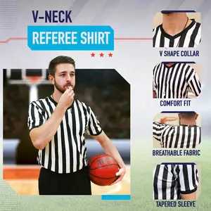 Men's V-Neck Referee Shirt |   Men’s Official Short Sleeve Pro-Style V-Neck Officiating Halloween Costume Clothes Menswear